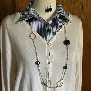 Long Gold & Black Statement Necklace & Earrings Set